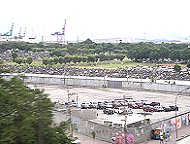 Blick berParkplatz, Schrotthaufen zum Hafen und der Riesenbrcke